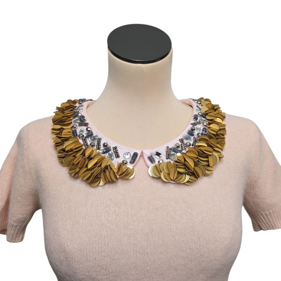 Corey Lynn Calter Sweater Womens XS Angora Embellished Collar Short Sleeve Knit‎ - Picture 8 of 8